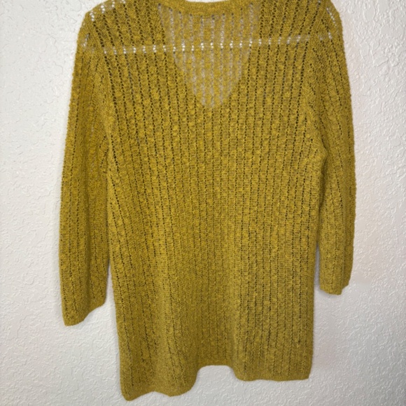 J. Jill Mustard Open Stitch Knit V-Neck Cotton Pull Over Sweater Women's Size M - Picture 5 of 11